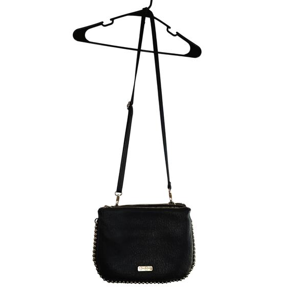 Jessica Simpson Black Faux Leather Crossbody Purse with Gold Metallic Accents - Picture 1 of 10